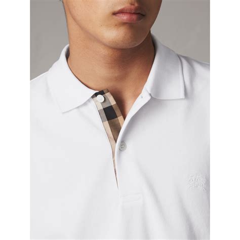 burberry long-sleeve check placket cotton piqué polo shirt|burberry checked cotton shirt.